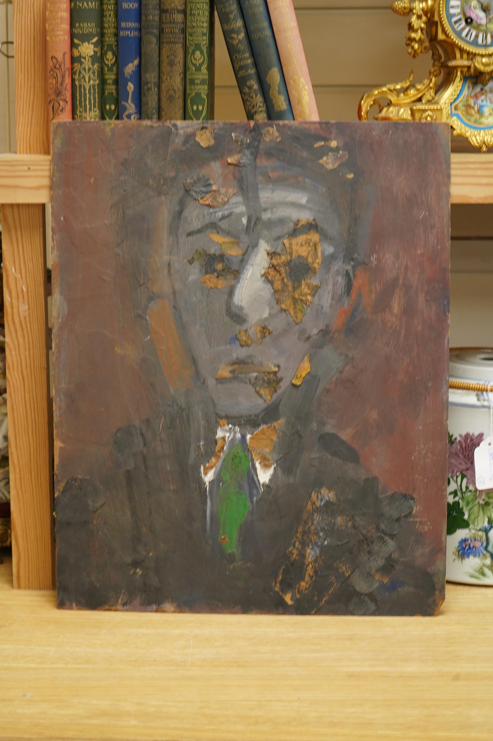 Edward Wakeford (1914-1973), Self Portrait, unsigned, details verso, oil and collage on artists board, 51 x 26cm, unframed